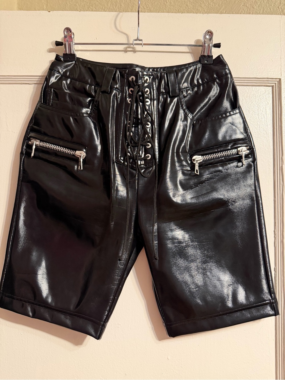Ben Taverniti Unravel Project Faux Leather Lace-Up Shorts